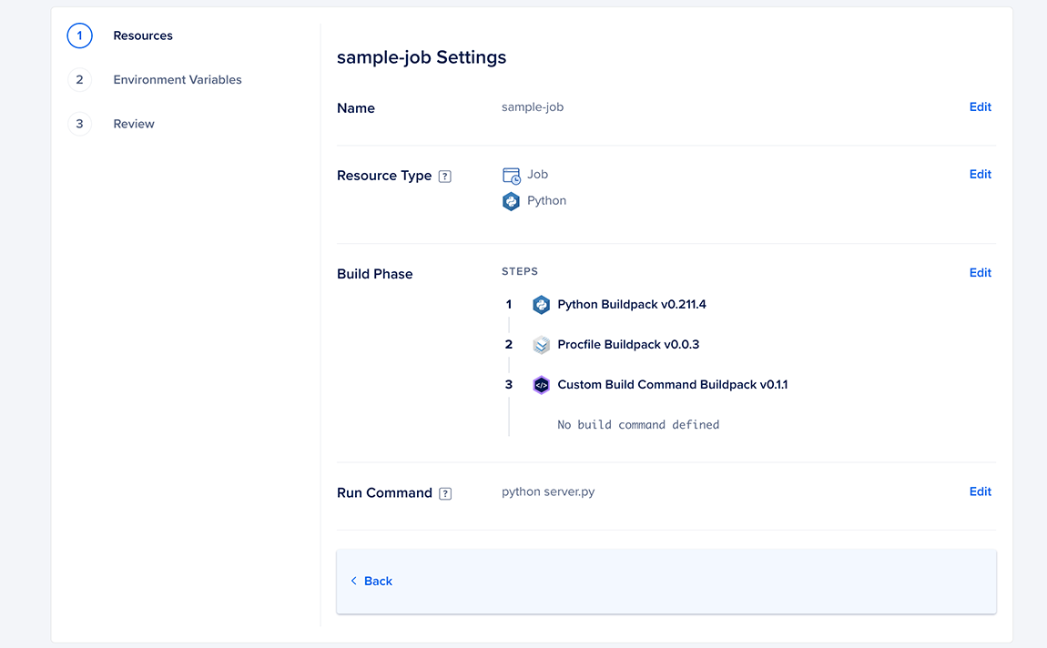 Create jobs settings