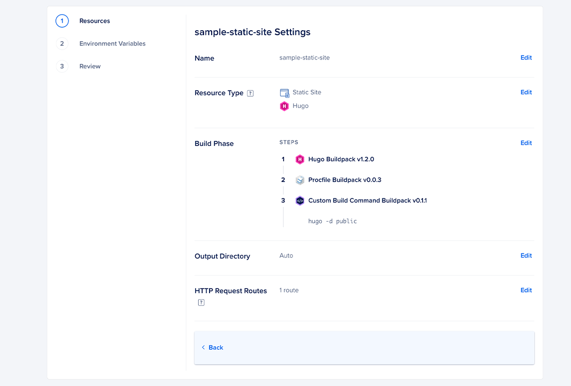 Create static site settings