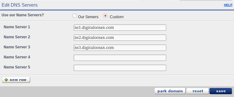 Screenshot of registrar control panel