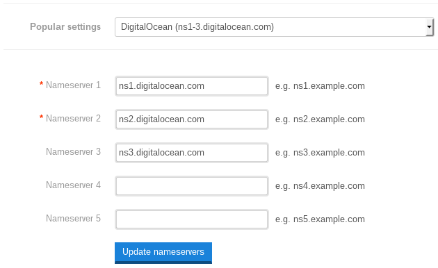 Screenshot of registrar control panel