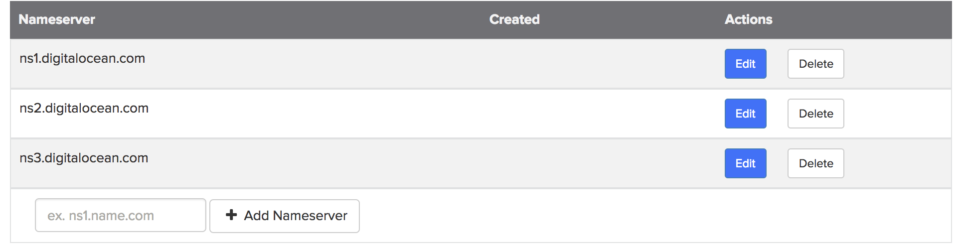 Screenshot of registrar control panel