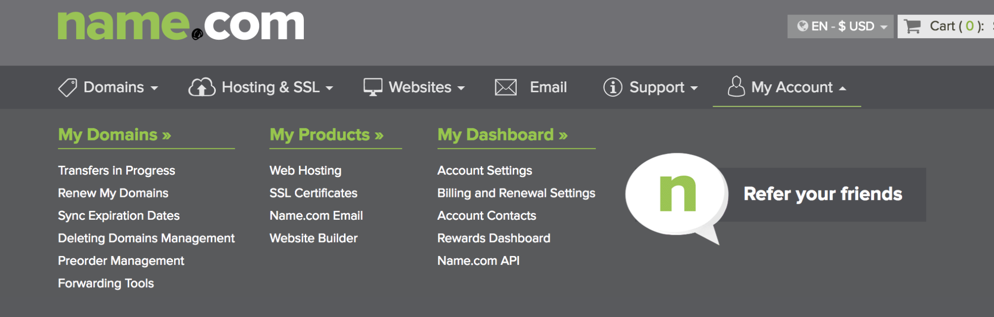 Screenshot of registrar control panel