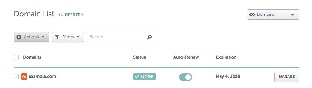 Screenshot of registrar control panel