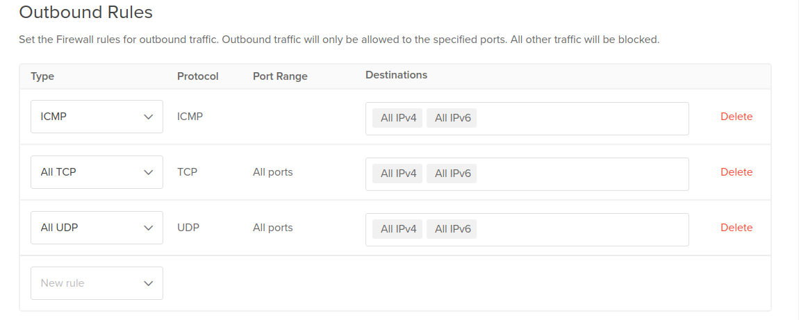 The outbound rules section of the cloud firewall create page