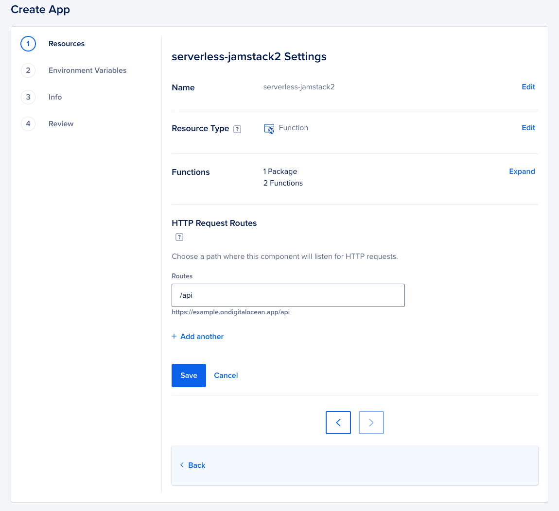 slash api entered into the Routes field