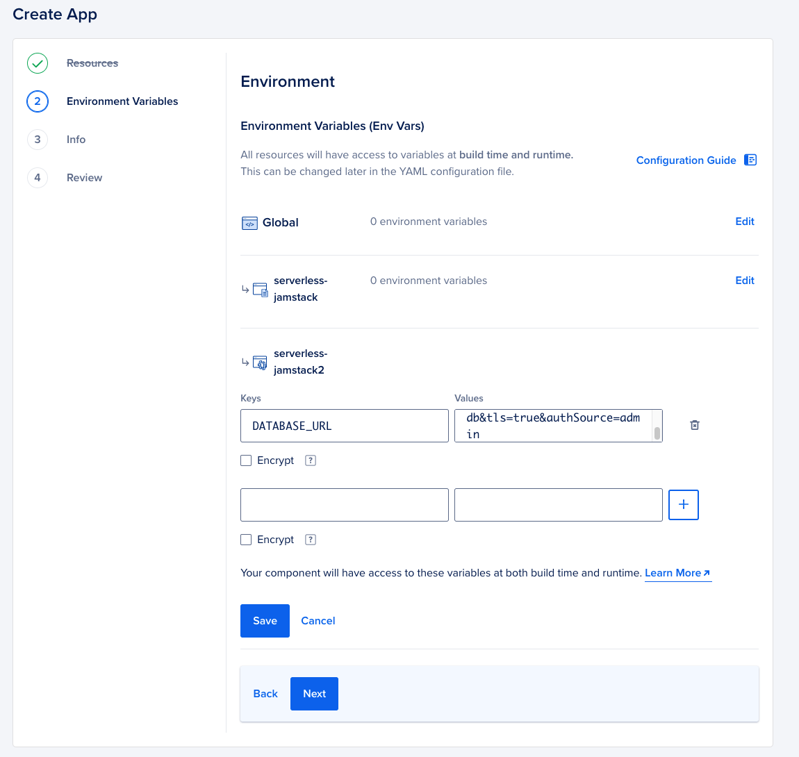 Environment variables added to respective key fields