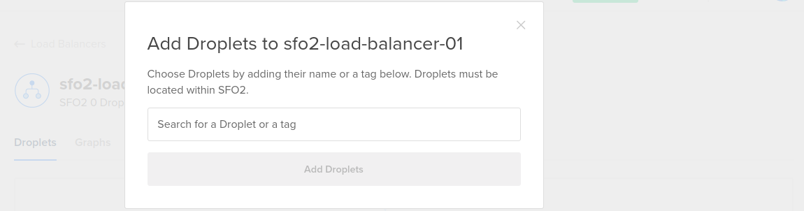 Add Droplets by tag window