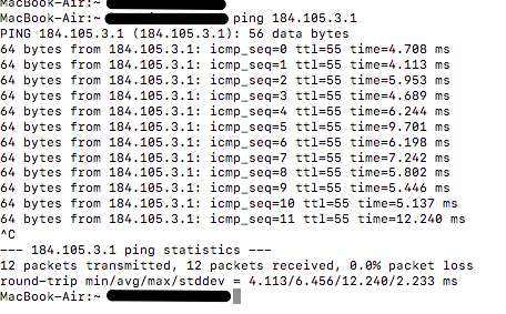 Test latency ping