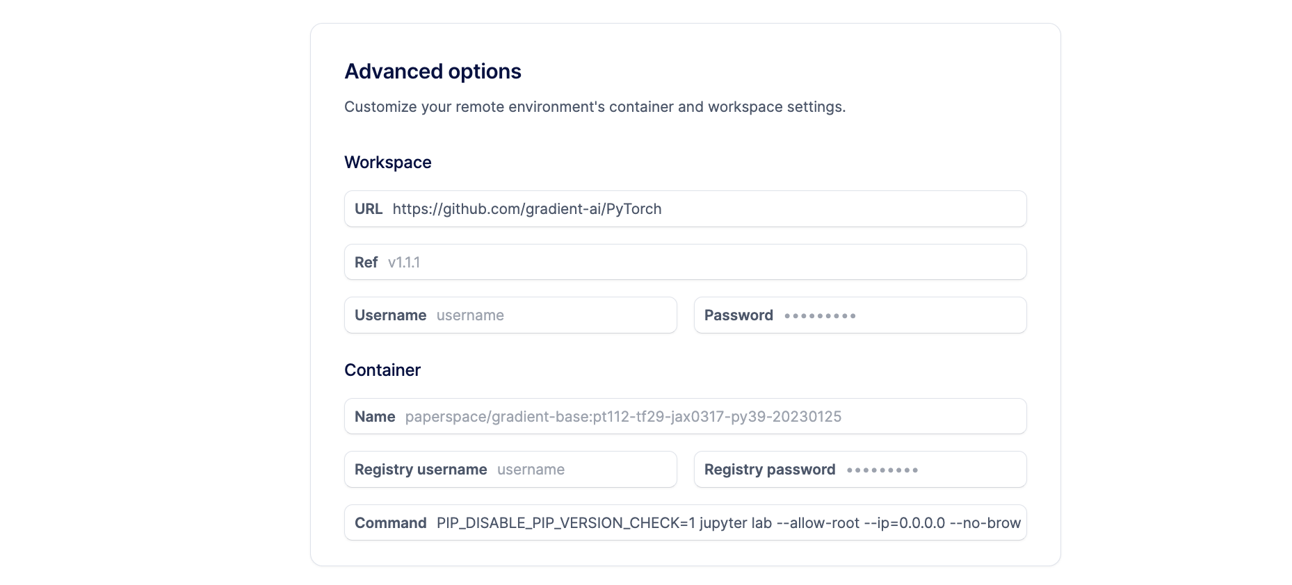 Dashboard showing where to change image and repo