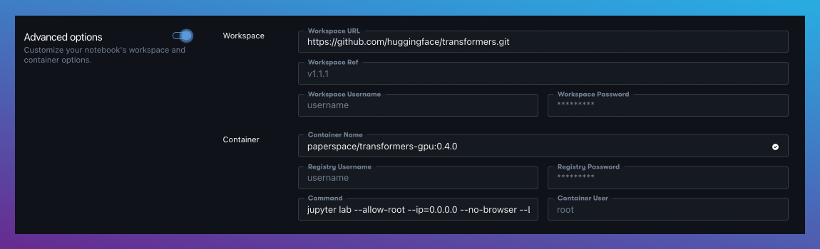 Workspace and Container parameters