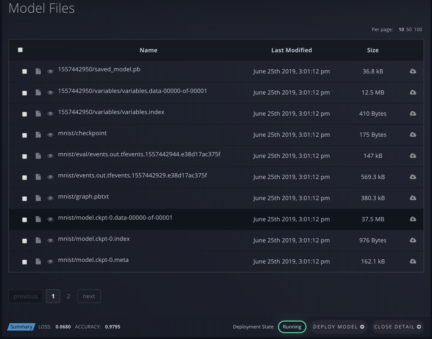 Expanded Model Details showing model and checkpoint files