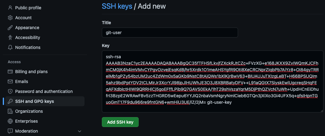 GitHub SSH and GPG keys page