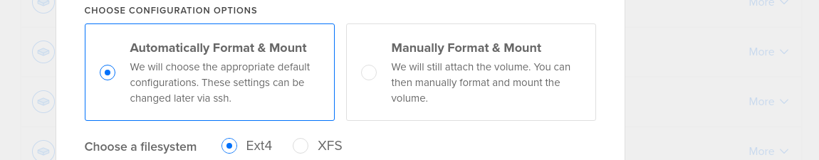 The choose configuration options section of the volume creation window