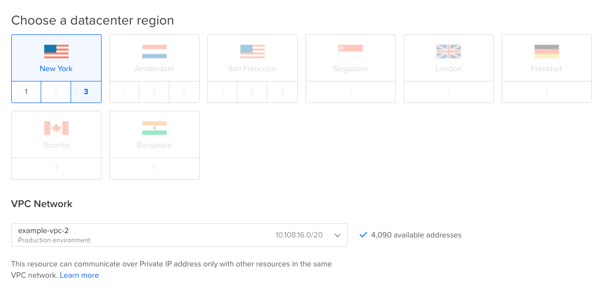 Choose datacenter region and VPC network